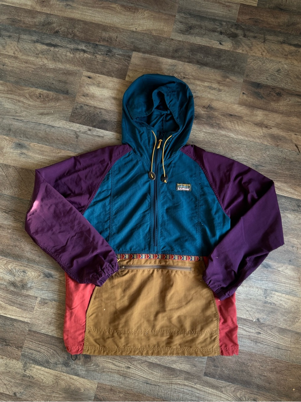 Men's Colorblock Hooded Anorak Jacket - Teal, Purple, Brown